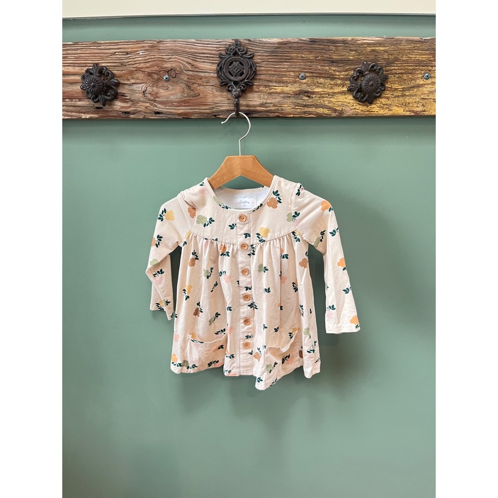SweetHoney Kids Cream Floral Button Front Long Sleeve Tunic Top Size 5Y